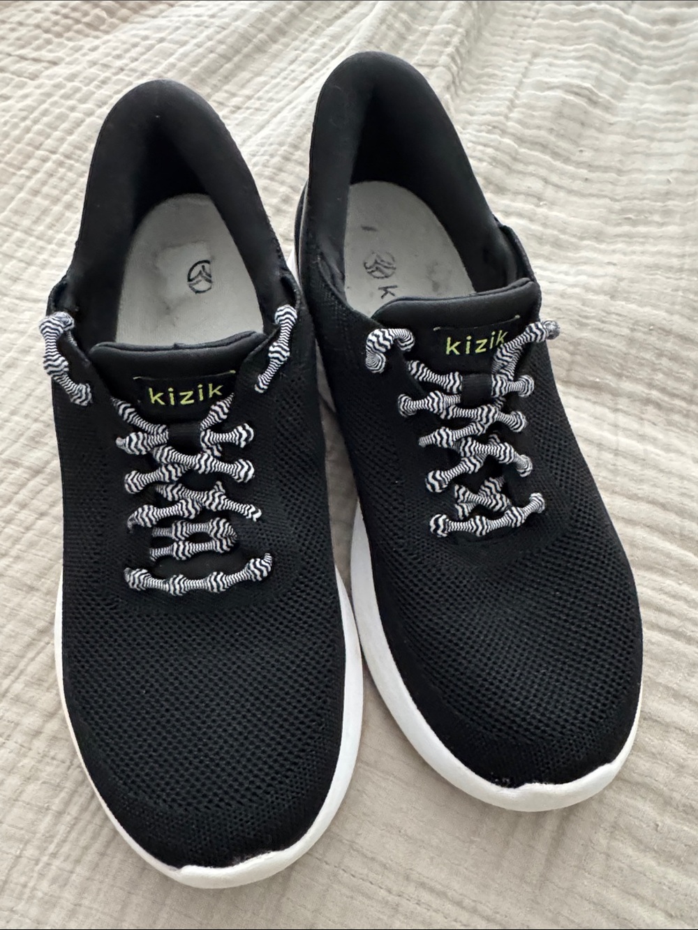 Kizik Athens Black Knit Slip-On Sneakers with custom Caterpy laces 9M